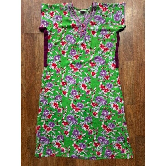 Vintage‎ Custom Mrs Roper Purple Red Floral Lounge Mu Mu Midi House Dress MED - Picture 1 of 14